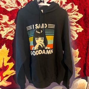 Pulp Fiction ‘I Said Goddamn’ Hoodie Large Pullover Black Uma Thurman Tarantino